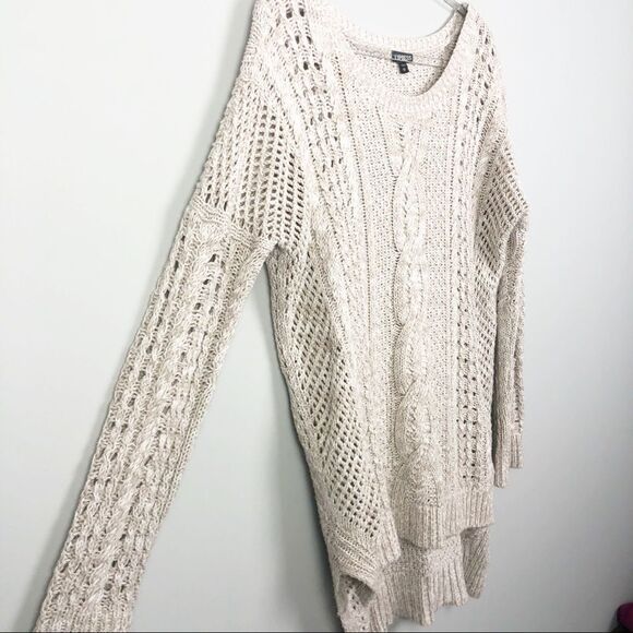 EXPRESS | Open Knit High Low Sweater Beige X-Small - Picture 2 of 6